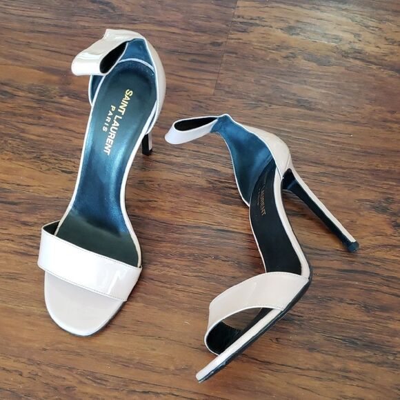 Saint Laurent Pink Beige Patent Leather Heels Size 38.5 Flawed - Picture 3 of 12